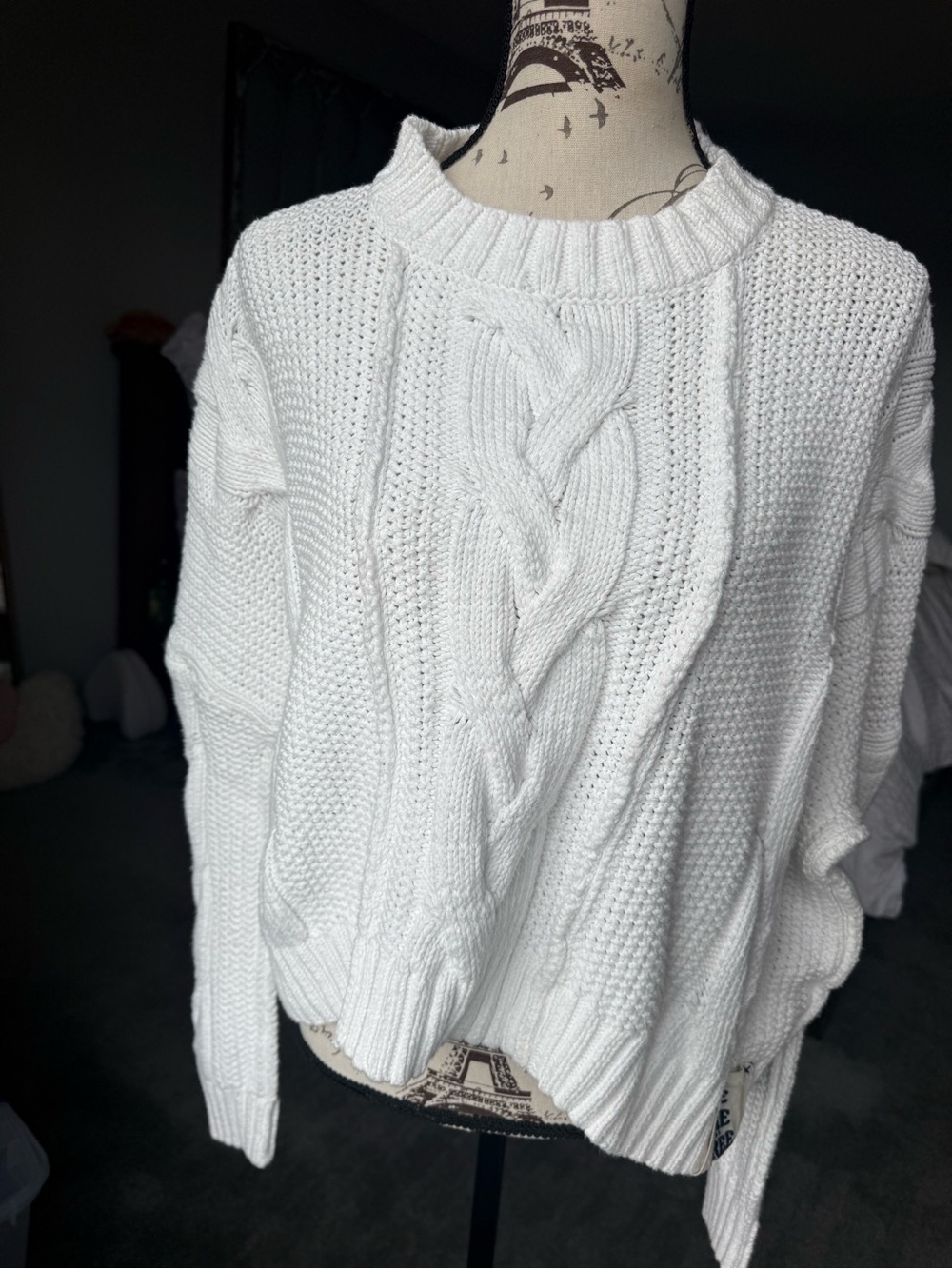 We The Free White Cable-Front Crewneck Sweater